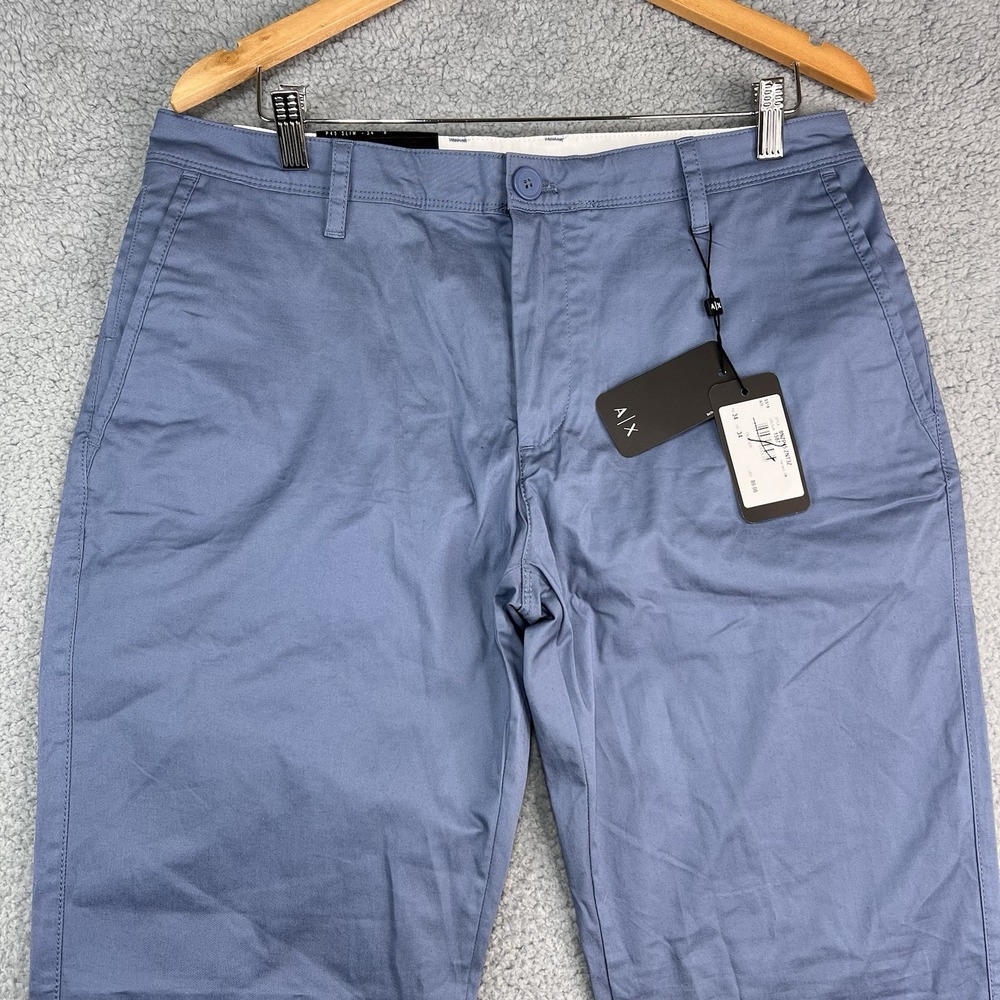 AX Armani Exchange Pants Chino Mens 34X32 Blue Slim Fit Lightweight Stretch NEW - Picture 2 of 16